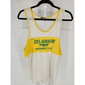 Vintage Mens Sz L Delaware Pixe Creek Valley Running Club tank top white Yellow
